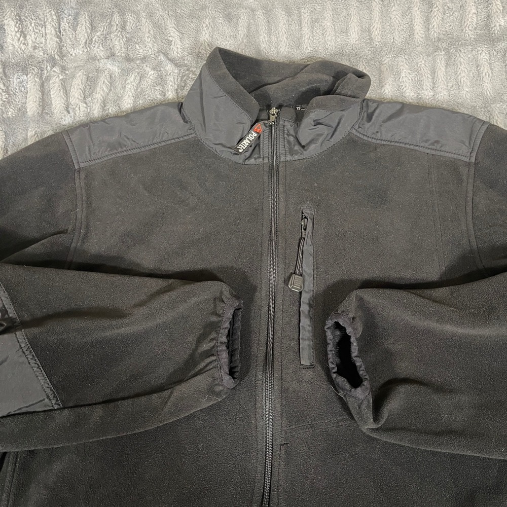 LL Bean Mens XL Black Polartec Fleece Full Zip Jacket Nylon Trim USA 0HK14‎